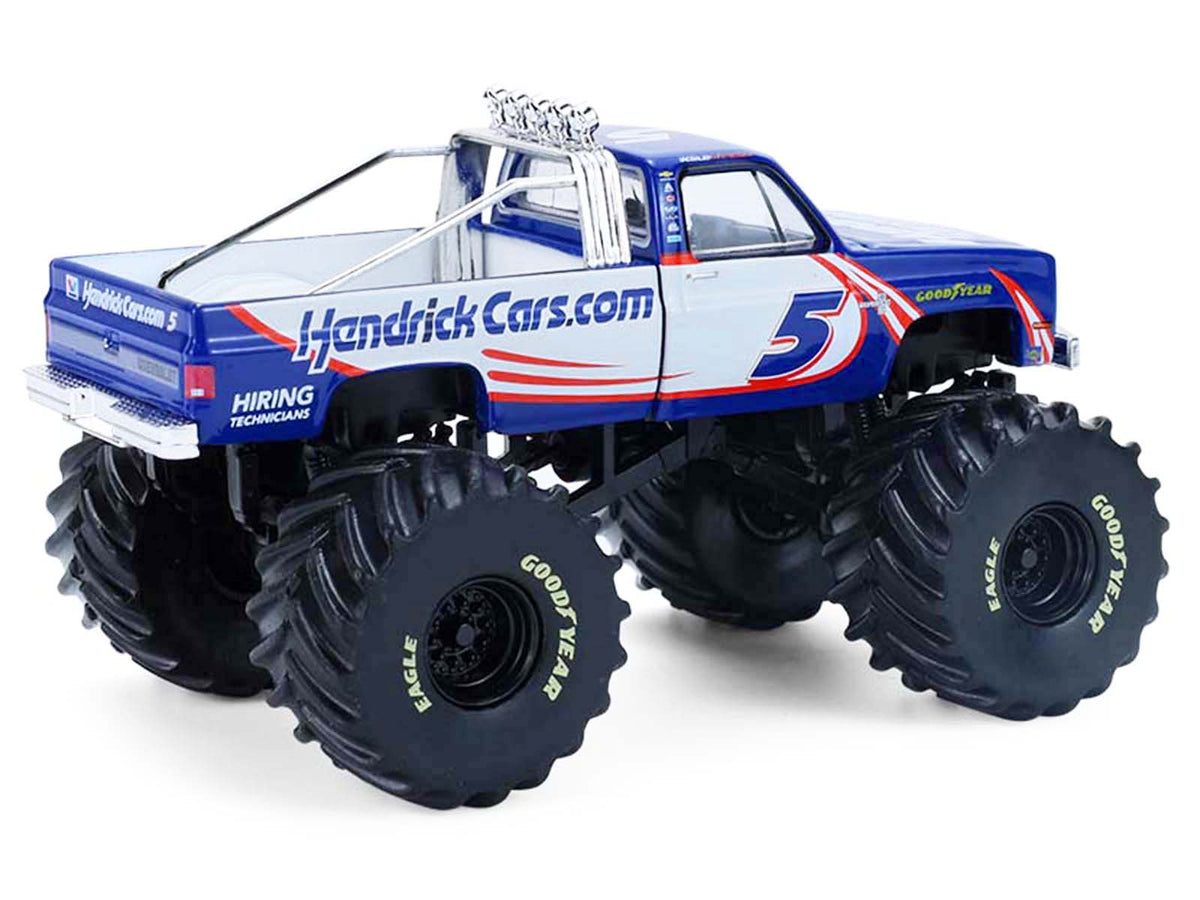 1981 Chevrolet K20 Monster Truck 5 "HendrickCars.com" Blue and White with Graphics "Kings of Crunch - Hendrick Motorsports Tribute" Special Edition 1/64 Diecast Model Car by Greenlight-Greenlight-ModelCars.com