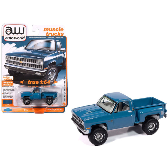 1981 Chevrolet Silverado Stepside Pickup Truck Blue "Muscle Trucks" Series 1/64 Diecast Model Car by Auto World - Autoworld - ModelCars.com