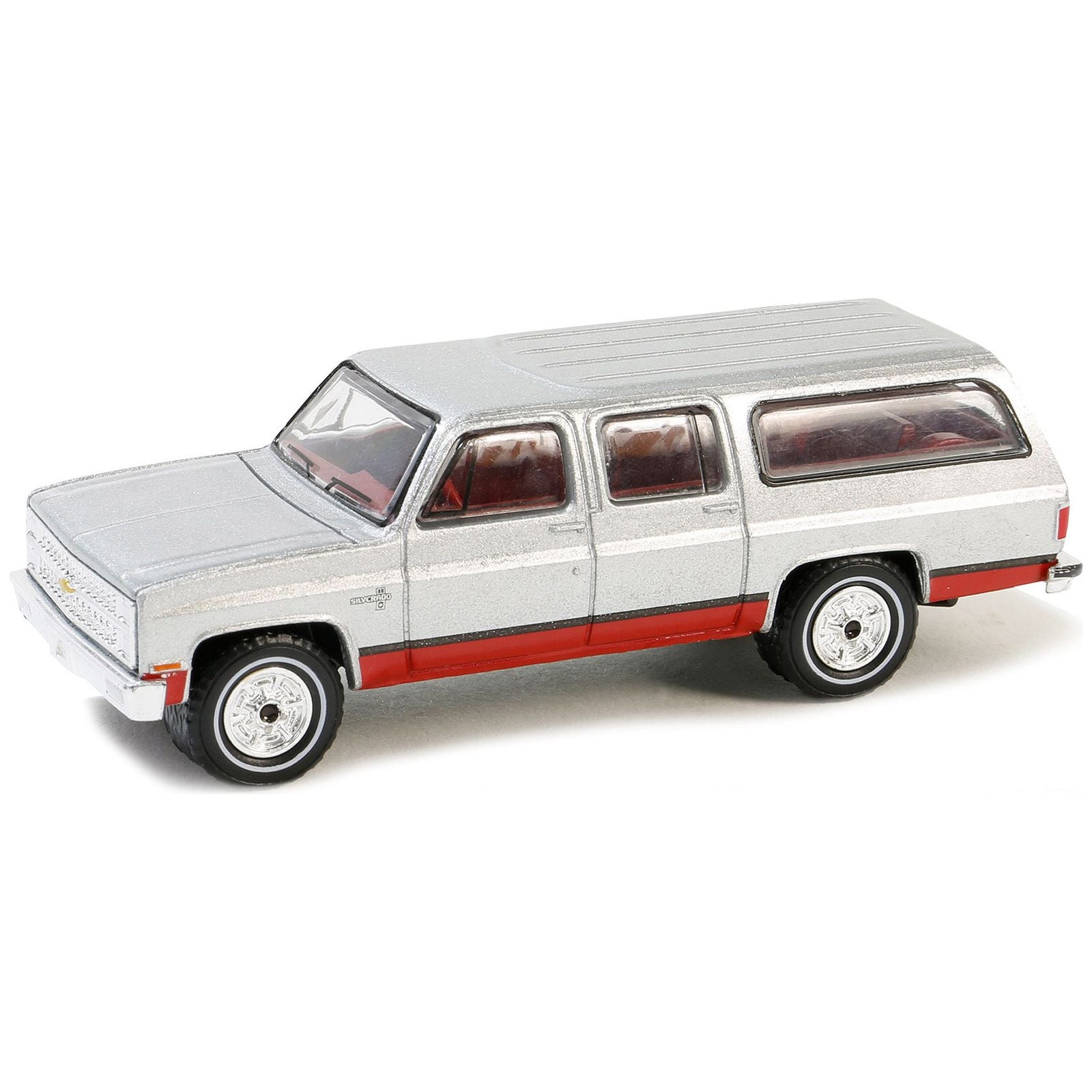 1981 Chevrolet Suburban Silver Metallic and Red "Vintage Ad Cars" Series 10 1/64 Diecast Model Car by Greenlight - Greenlight - ModelCars.com