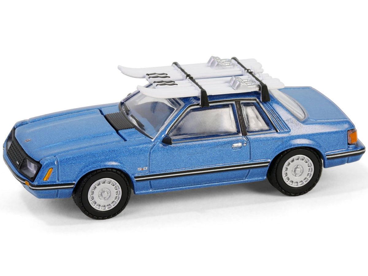 1981 Ford Mustang Ghia Coupe Blue Glow Metallic with Ski Roof Rack "Hobby Exclusive" Series 1/64 Diecast Model Car by Greenlight-Greenlight-ModelCars.com