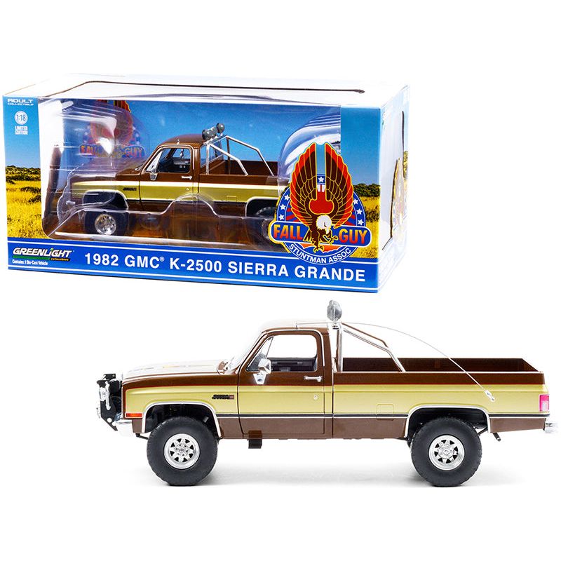 1982 GMC K - 2500 Sierra Grande Pickup Truck Brown with Gold Sides "Fall Guy Stuntman Association" "The Fall Guy" (1981 - 1986) TV Series 1/18 Diecast Model Car by Greenlight - Greenlight - ModelCars.com