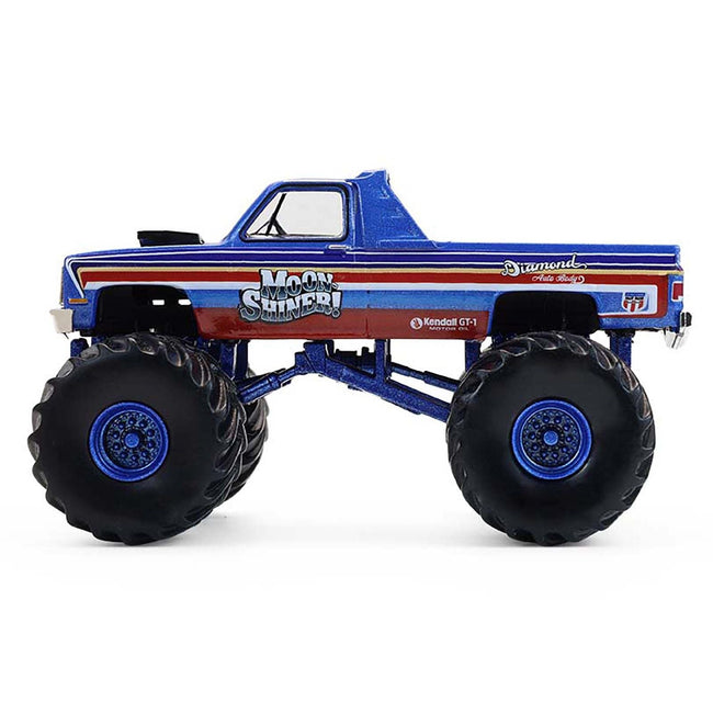 1982 GMC Sierra 2500 Monster Truck "Moonshiner!" Blue Metallic with Stripes "Kings of Crunch" Series 16 1/64 Diecast Model Car by Greenlight-Greenlight-ModelCars.com