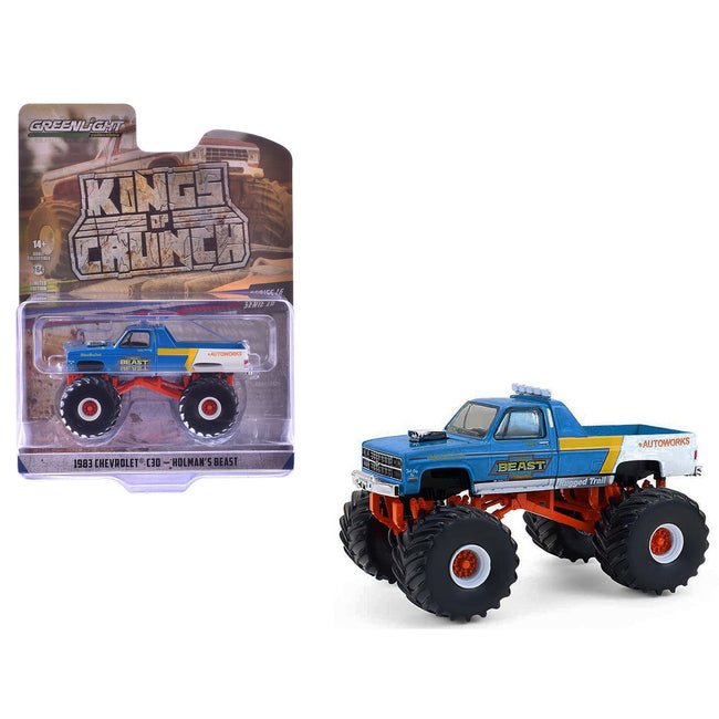 1983 Chevrolet C30 Monster Truck "Holman's Beast" Blue and White "Kings of Crunch" Series 16 1/64 Diecast Model Car by Greenlight-Greenlight-ModelCars.com