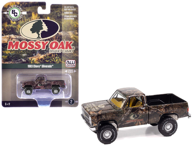 1983 Chevrolet Silverado Pickup Truck "Mossy Oak" Camouflage Livery "Big Country Collectibles" 2025 Series 1/64 Diecast Model Car by Auto World-Autoworld-ModelCars.com