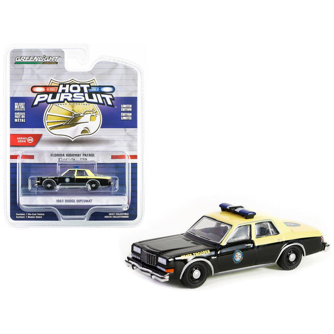 1983 Dodge Diplomat Black and Cream "Florida Highway Patrol State Trooper" "Hot Pursuit" Series 45 1/64 Diecast Model Car by Greenlight - Greenlight - ModelCars.com