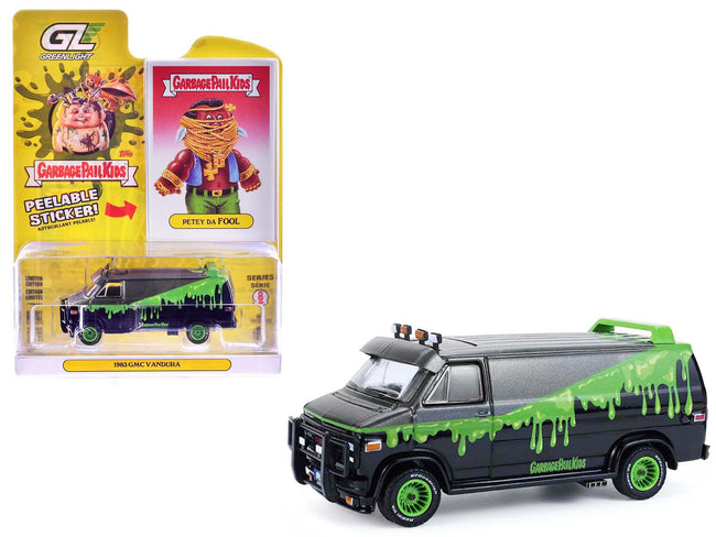 1983 GMC Vandura Van Gray Metallic and Black with Green Slime Graphics "Petey Da Fool" "Garbage Pail Kids" Series 8 1/64 Diecast Model Car by Greenlight-Greenlight-ModelCars.com