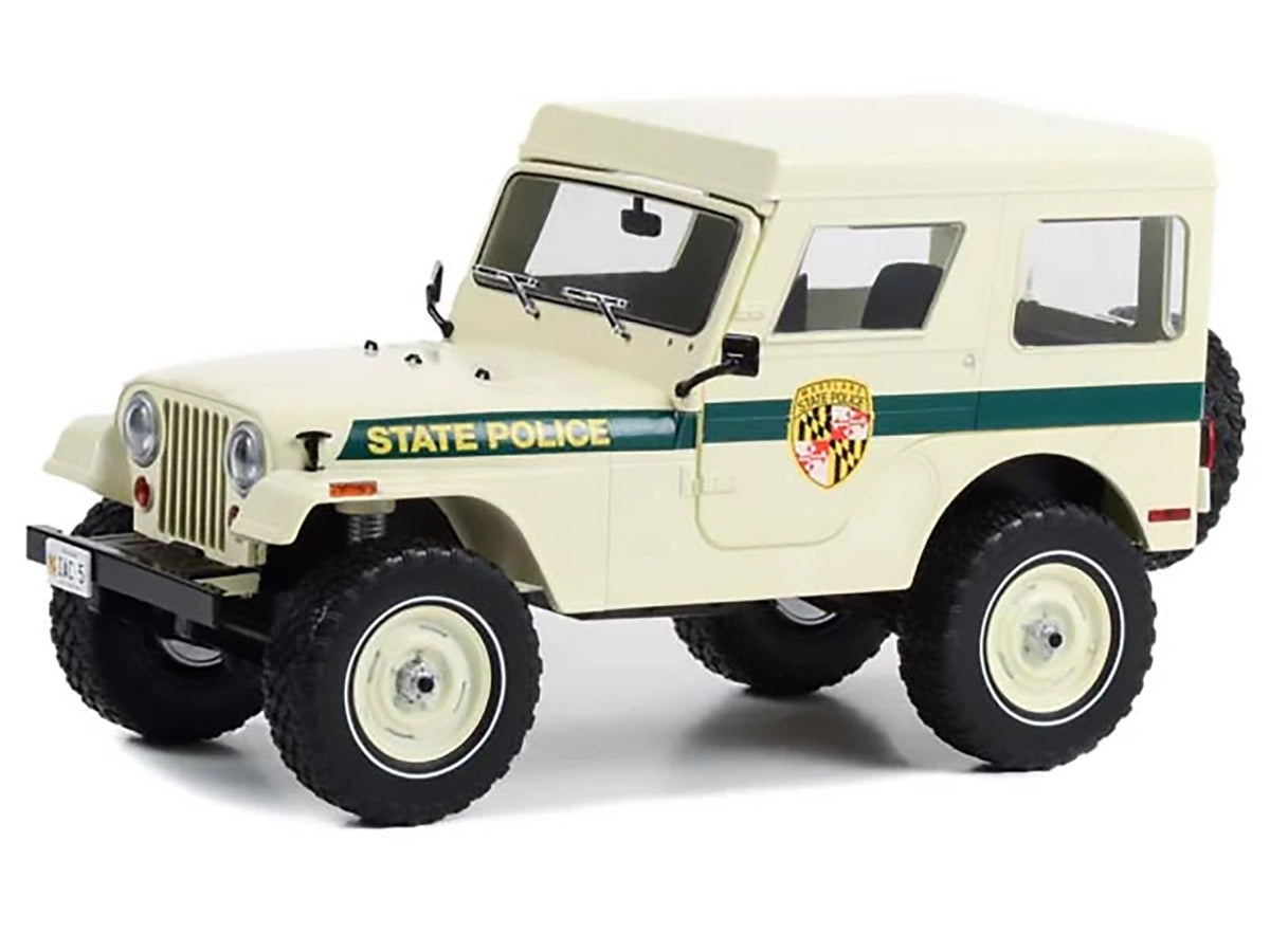 1983 Jeep CJ-5 Hardtop "Maryland State Police" Beige with Green Stripes "Artisan Collection" Series 1/18 Diecast Model Car by Greenlight-Greenlight-ModelCars.com