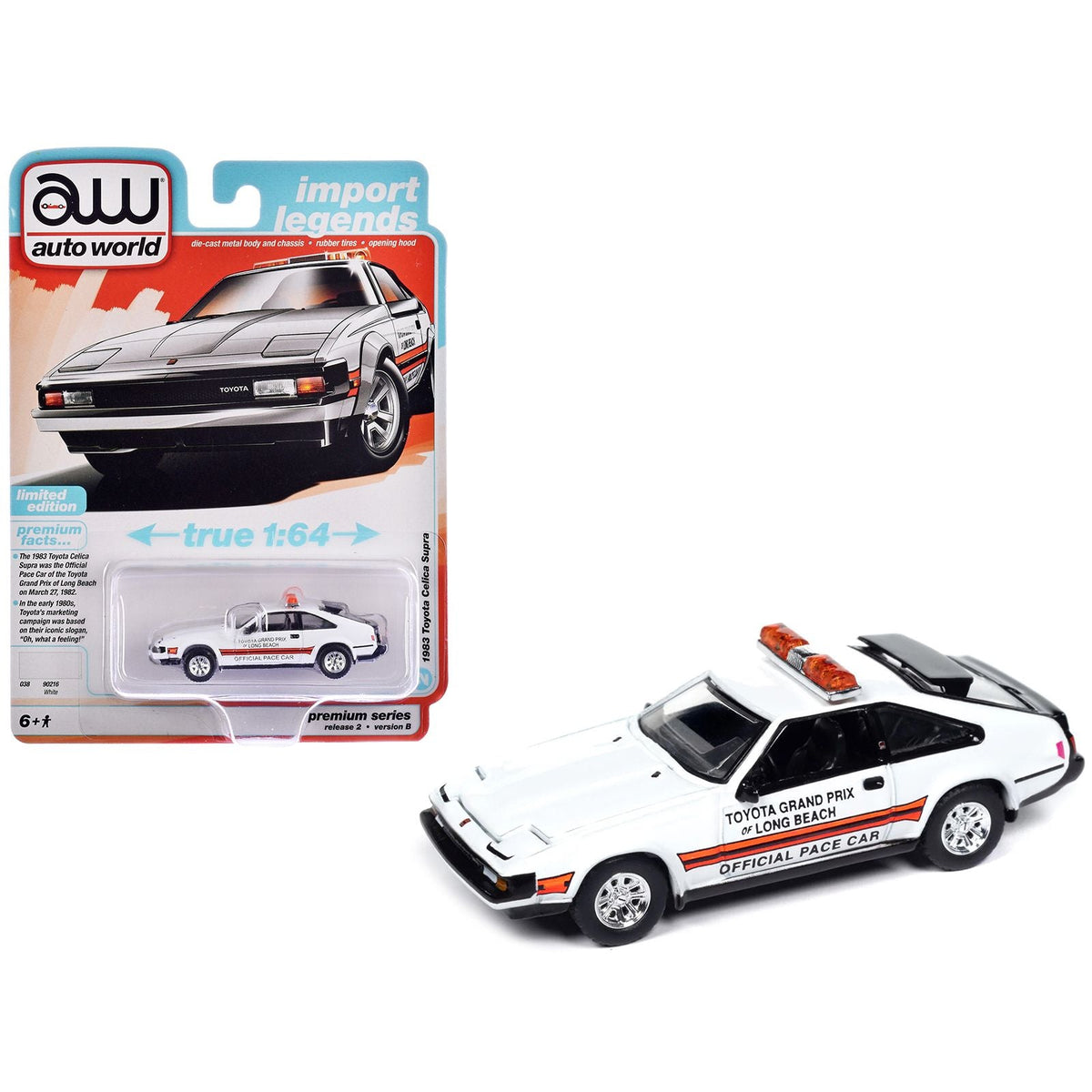 1983 Toyota Celica Supra "Toyota Grand Prix of Long Beach Official Pace Car" White "Import Legends" Series 1/64 Diecast Model Car by Auto World-Autoworld-ModelCars.com