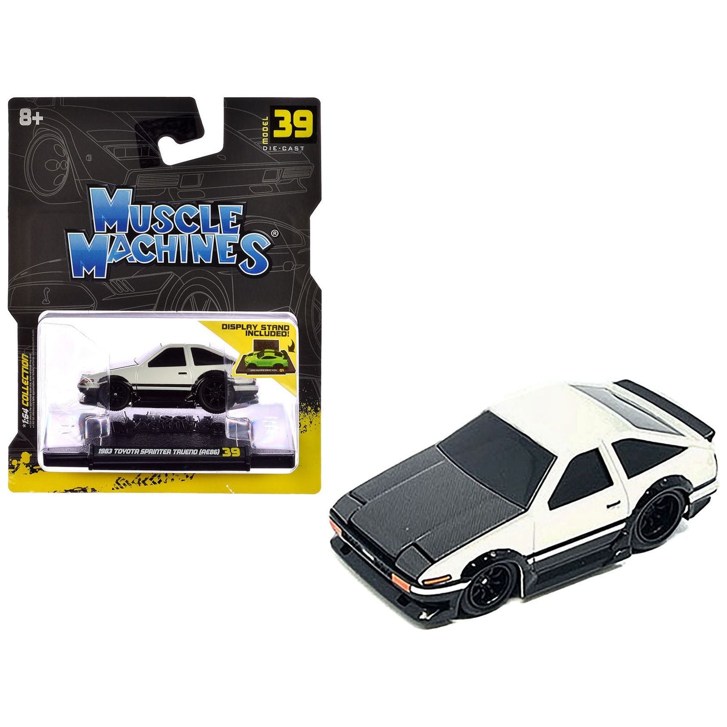 1983 Toyota Sprinter Trueno (AE86) White with Carbon Hood 1/64 Diecast Model Car by Muscle Machines - Muscle Machines - ModelCars.com
