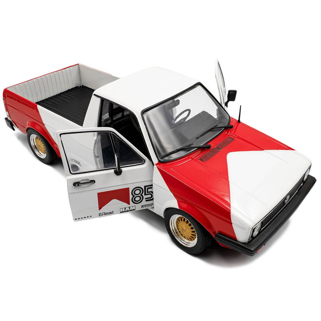 1983 Volkswagen Caddy MK 1 Pickup Truck "Red Cowboy Racing Tribute" White and Red 1/18 Diecast Model Car by Solido-Solido-ModelCars.com