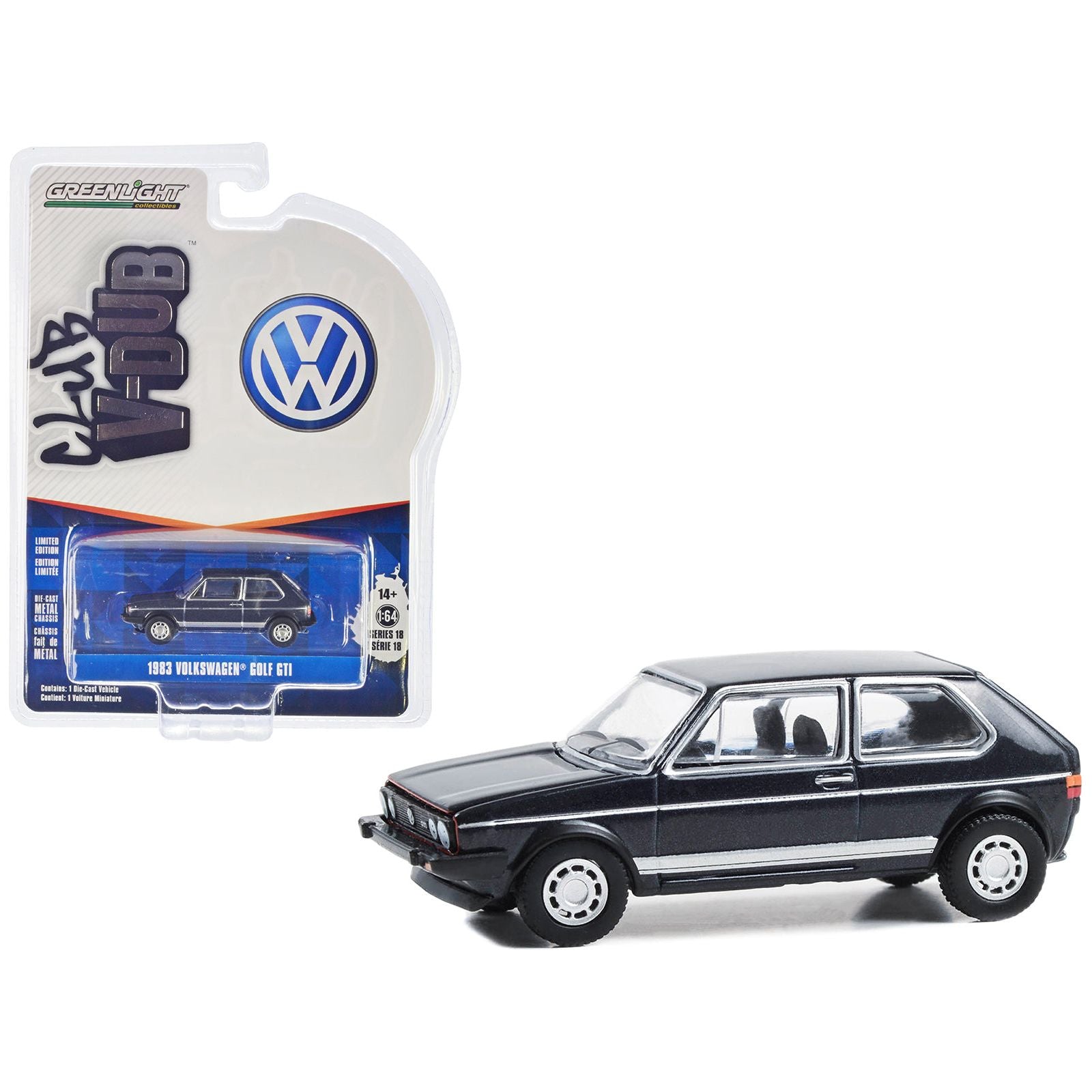 1983 Volkswagen Golf GTi Helios Blue Metallic "Club Vee - Dub" Series 18 1/64 Diecast Model Car by Greenlight - Greenlight - ModelCars.com