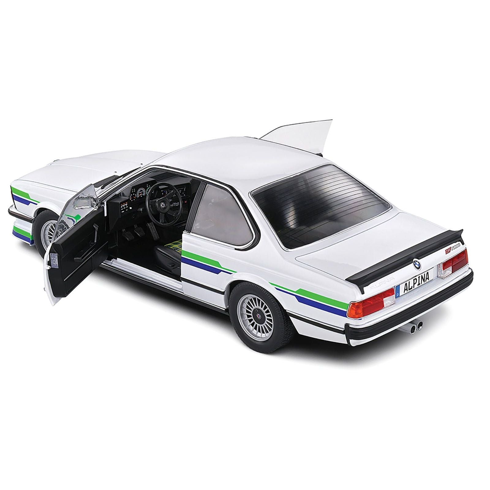 1984 BMW Alpina B7 Turbo (E24) White with Blue and Green Graphics 1/18 Diecast Model Car by Solido - Solido - ModelCars.com