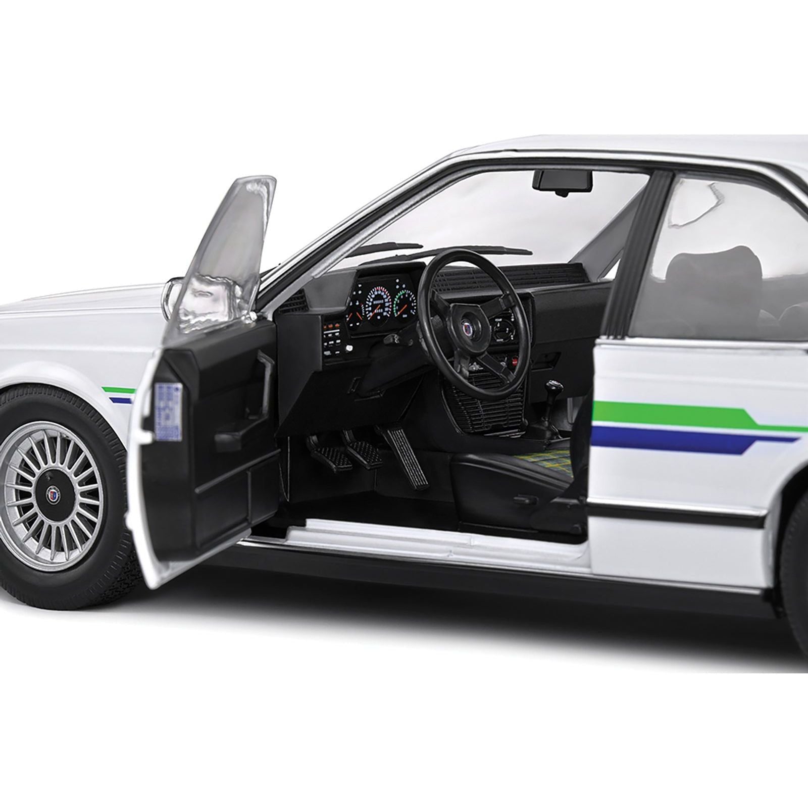 1984 BMW Alpina B7 Turbo (E24) White with Blue and Green Graphics 1/18 Diecast Model Car by Solido - Solido - ModelCars.com