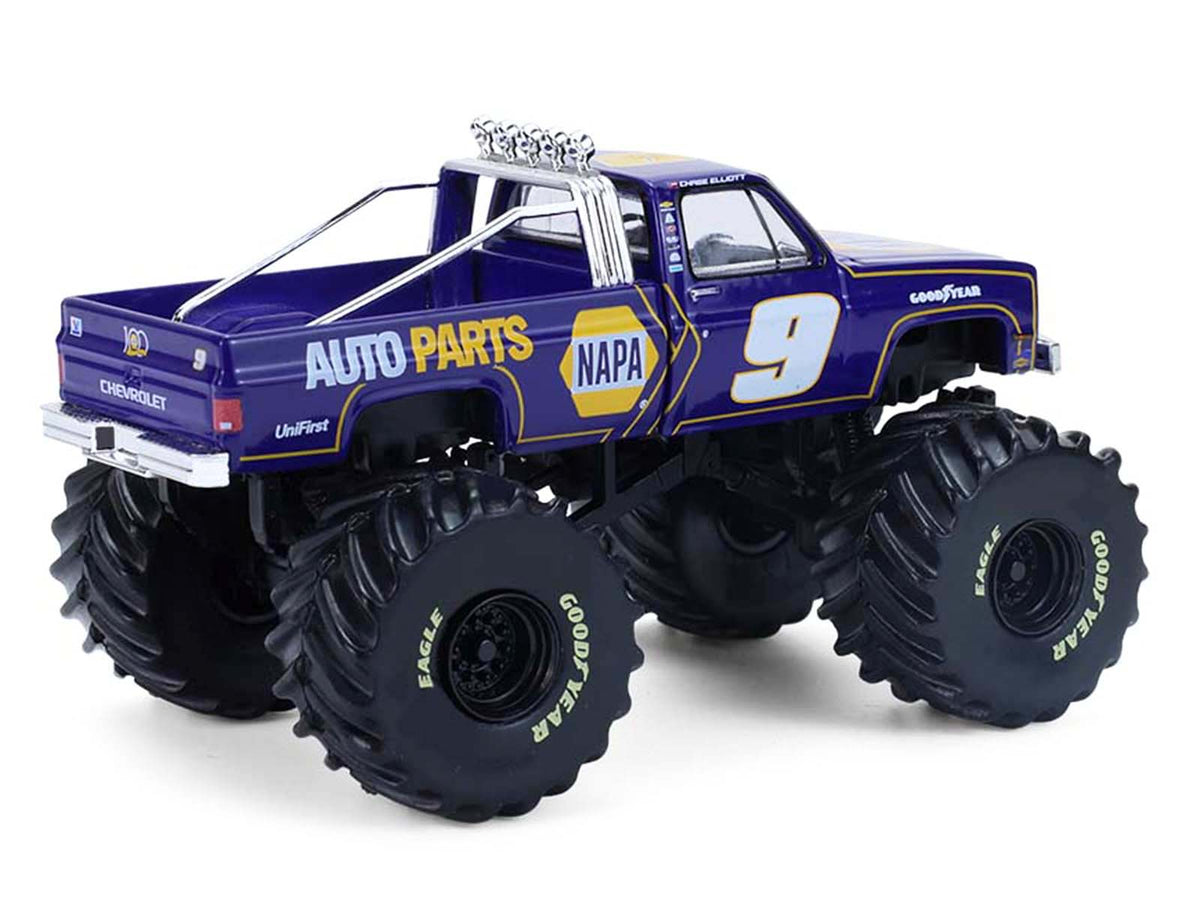 1984 Chevrolet C20 Monster Truck 9 "NAPA" Blue with Graphics "Kings of Crunch - Hendrick Motorsports Tribute" Special Edition 1/64 Diecast Model Car by Greenlight-Greenlight-ModelCars.com