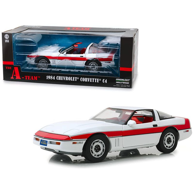1984 Chevrolet Corvette C4 Convertible White with Red Stripe "The A - Team" (1983 - 1987) TV Series 1/18 Diecast Model Car by Greenlight - Greenlight - ModelCars.com