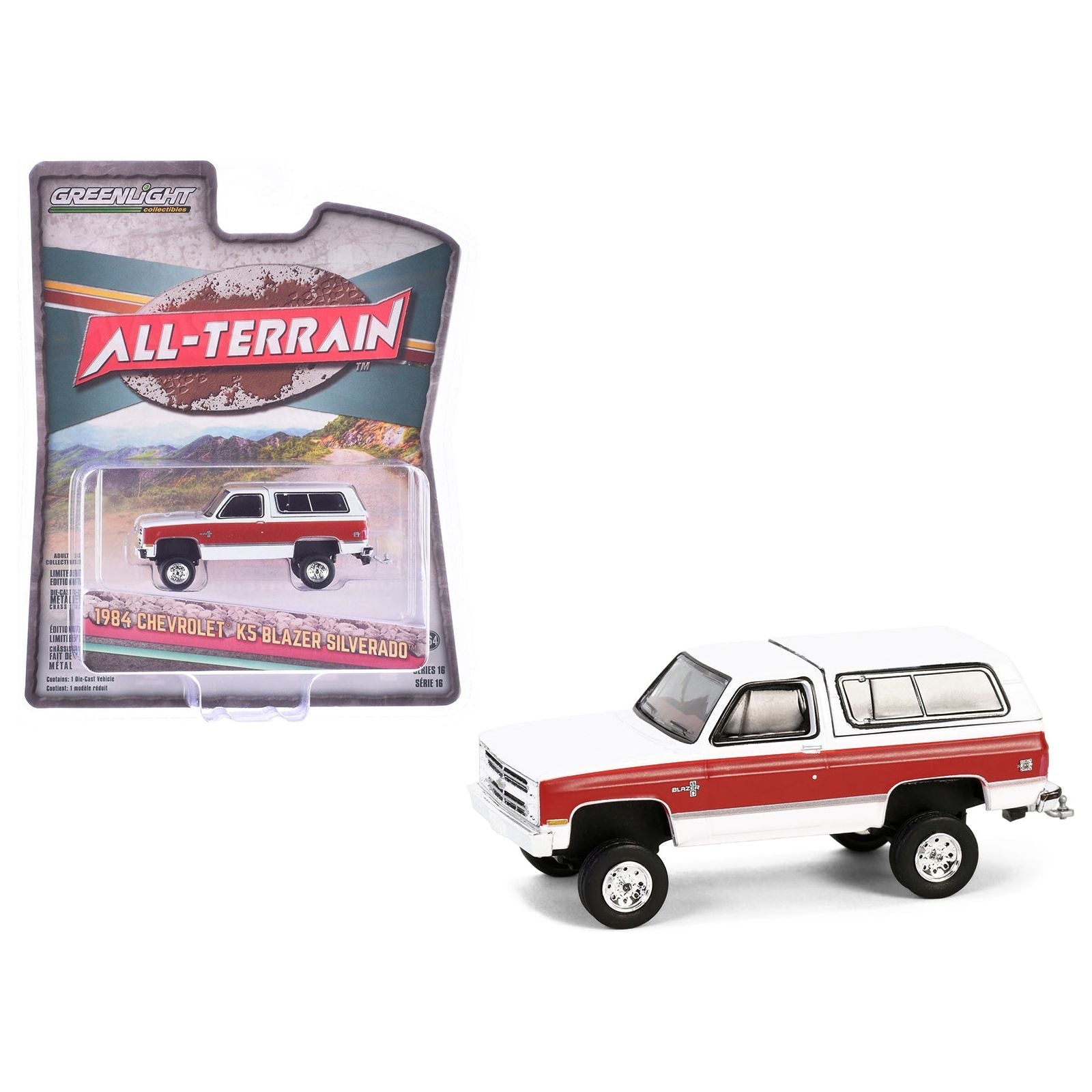 1984 Chevrolet K5 Blazer Silverado Frost White and Apple Red "All Terrain" Series 16 1/64 Diecast Model Car by Greenlight - Greenlight - ModelCars.com