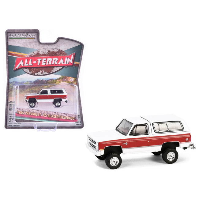 1984 Chevrolet K5 Blazer Silverado Frost White and Apple Red "All Terrain" Series 16 1/64 Diecast Model Car by Greenlight - Greenlight - ModelCars.com