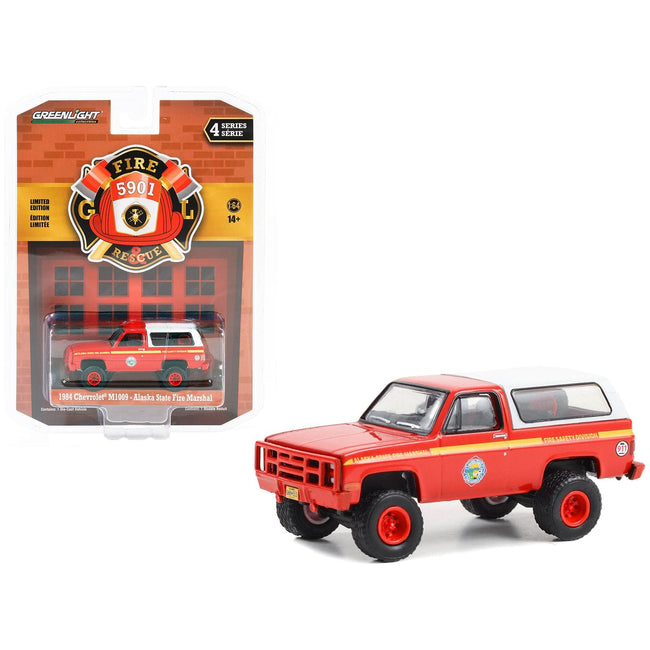 1984 Chevrolet M1009 Red with White Camper Shell "Alaska State Fire Marshal" "Fire & Rescue" Series 4 1/64 Diecast Model Car by Greenlight - Greenlight - ModelCars.com