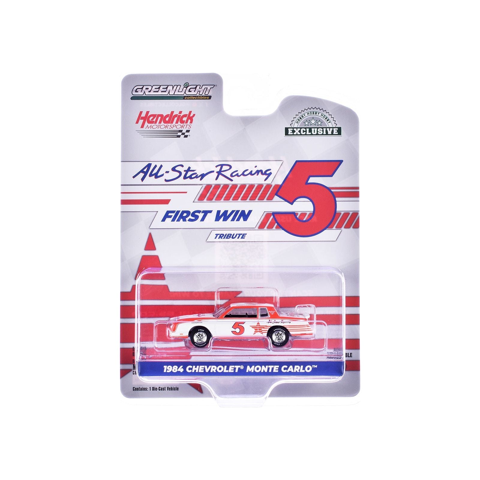 1984 Chevrolet Monte Carlo 5 Geoff Bodine "All - Star Racing (Hendrick Motorsports) First Win Tribute" White and Red with Graphics "Hobby Exclusive" Series 1/64 Diecast Model Car by Greenlight - Greenlight - ModelCars.com