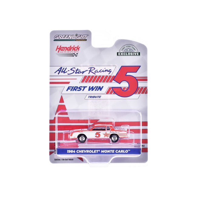 1984 Chevrolet Monte Carlo 5 Geoff Bodine "All - Star Racing (Hendrick Motorsports) First Win Tribute" White and Red with Graphics "Hobby Exclusive" Series 1/64 Diecast Model Car by Greenlight - Greenlight - ModelCars.com