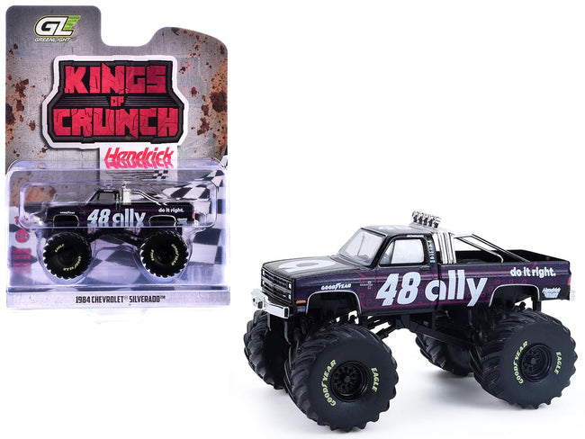 1984 Chevrolet Silverado Monster Truck 48 "Ally" Black and Purple with Graphics "Kings of Crunch - Hendrick Motorsports Tribute" Special Edition 1/64 Diecast Model Car by Greenlight-Greenlight-ModelCars.com