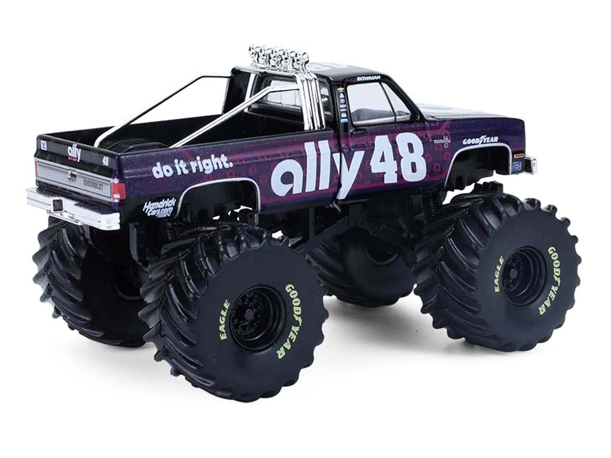 1984 Chevrolet Silverado Monster Truck 48 "Ally" Black and Purple with Graphics "Kings of Crunch - Hendrick Motorsports Tribute" Special Edition 1/64 Diecast Model Car by Greenlight-Greenlight-ModelCars.com