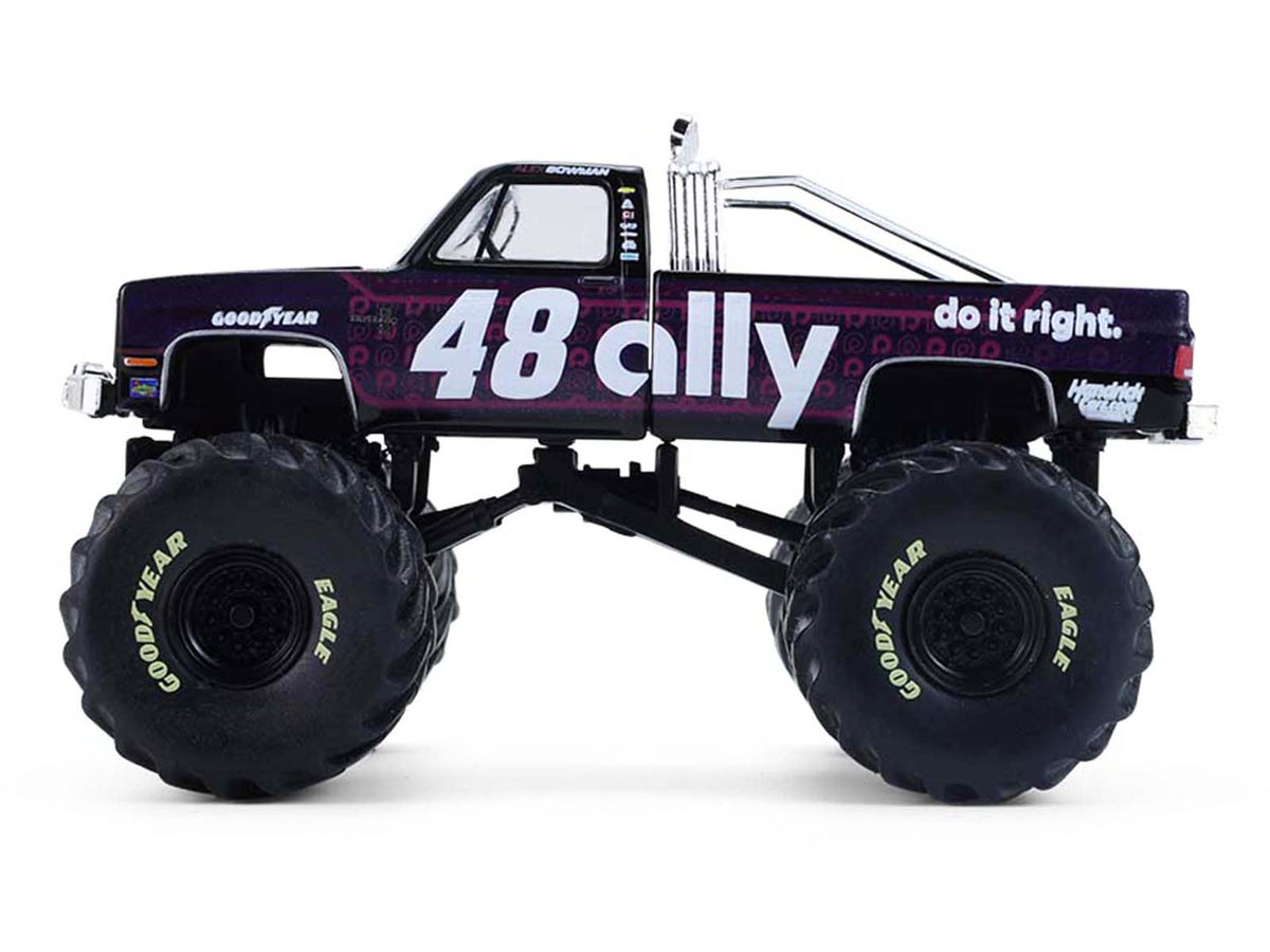 1984 Chevrolet Silverado Monster Truck 48 "Ally" Black and Purple with Graphics "Kings of Crunch - Hendrick Motorsports Tribute" Special Edition 1/64 Diecast Model Car by Greenlight-Greenlight-ModelCars.com