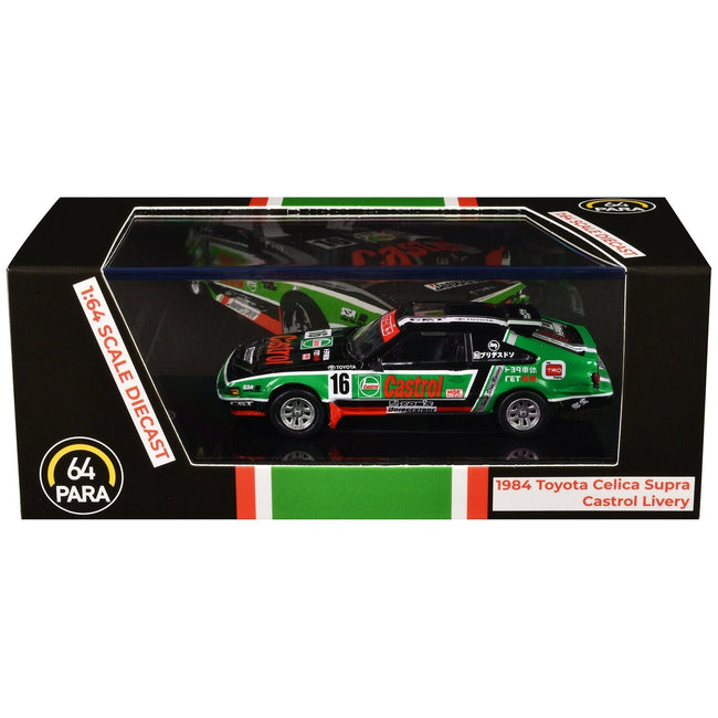 1984 Toyota Celica Supra #16 "Castrol Livery" Black and Green with Graphics 1/64 Diecast Model Car by Paragon Models-Paragon-ModelCars.com