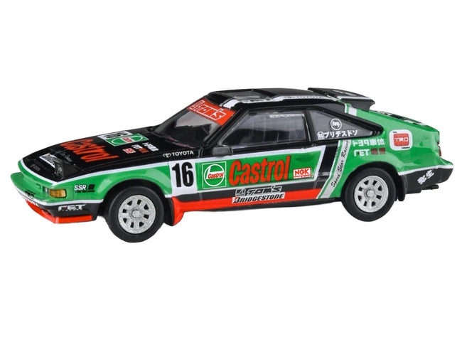 1984 Toyota Celica Supra #16 "Castrol Livery" Black and Green with Graphics 1/64 Diecast Model Car by Paragon Models-Paragon-ModelCars.com