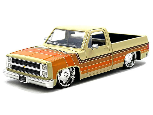 1985 Chevrolet C-10 Pickup Truck Beige with Stripes and Lowenhart Wheels "Just Trucks" Series 1/24 Diecast Model Car by Jada-Jada-ModelCars.com