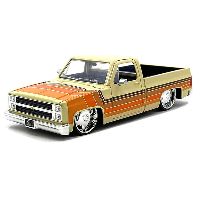 1985 Chevrolet C-10 Pickup Truck Beige with Stripes and Lowenhart Wheels "Just Trucks" Series 1/24 Diecast Model Car by Jada-Jada-ModelCars.com