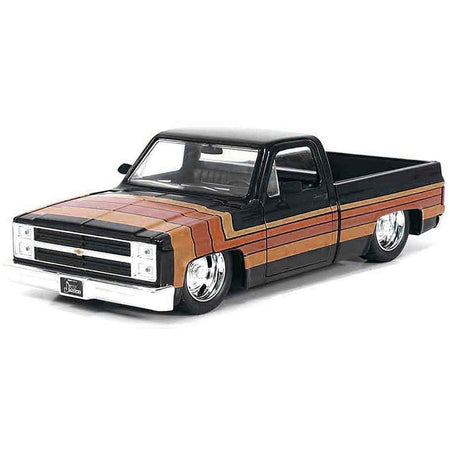 1985 Chevrolet C-10 Pickup Truck Black with Stripes and GM Rally Wheels "Just Trucks" Series 1/24 Diecast Model Car by Jada-Jada-ModelCars.com