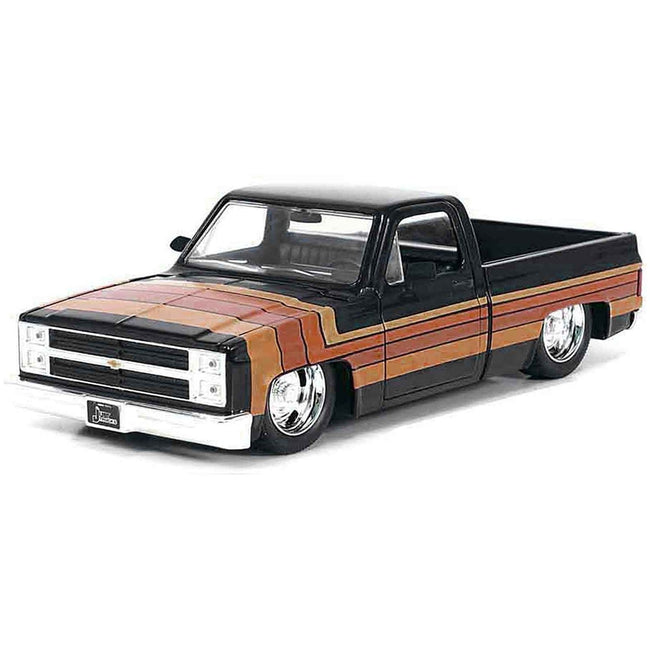 1985 Chevrolet C-10 Pickup Truck Black with Stripes and GM Rally Wheels "Just Trucks" Series 1/24 Diecast Model Car by Jada-Jada-ModelCars.com