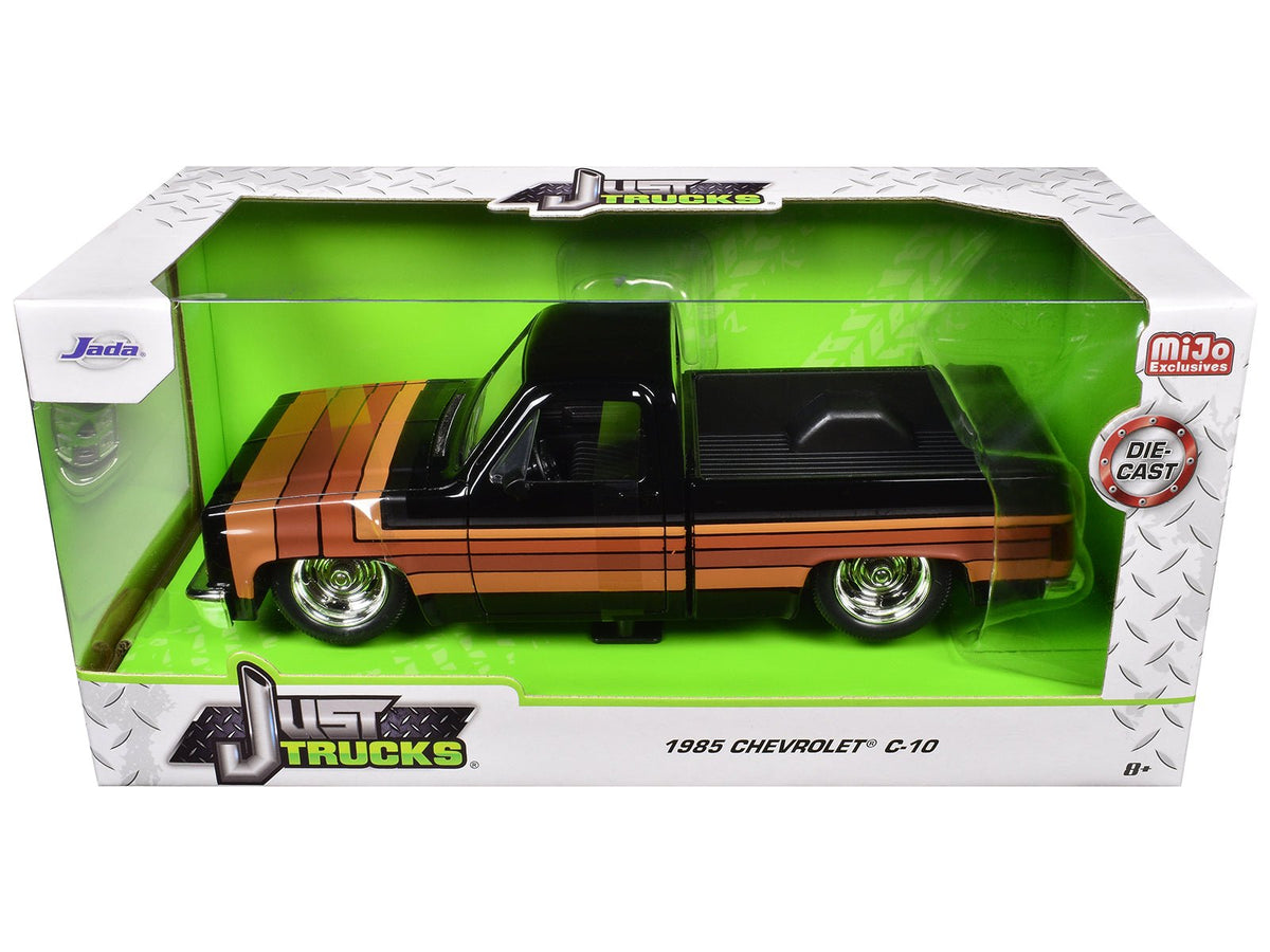 1985 Chevrolet C-10 Pickup Truck Black with Stripes and GM Rally Wheels "Just Trucks" Series 1/24 Diecast Model Car by Jada-Jada-ModelCars.com