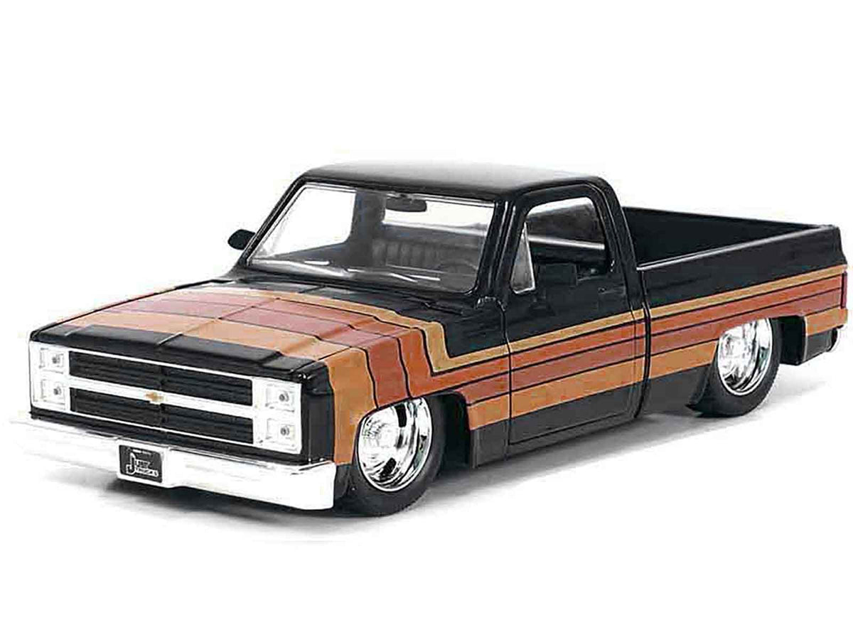 1985 Chevrolet C-10 Pickup Truck Black with Stripes and GM Rally Wheels "Just Trucks" Series 1/24 Diecast Model Car by Jada-Jada-ModelCars.com