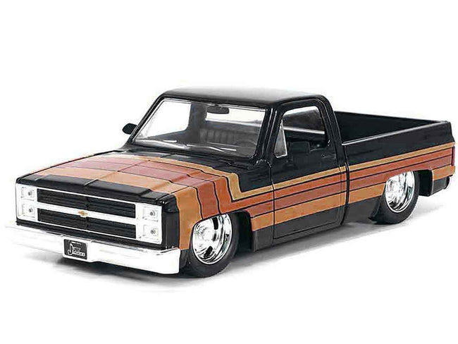 1985 Chevrolet C-10 Pickup Truck Black with Stripes and GM Rally Wheels "Just Trucks" Series 1/24 Diecast Model Car by Jada-Jada-ModelCars.com