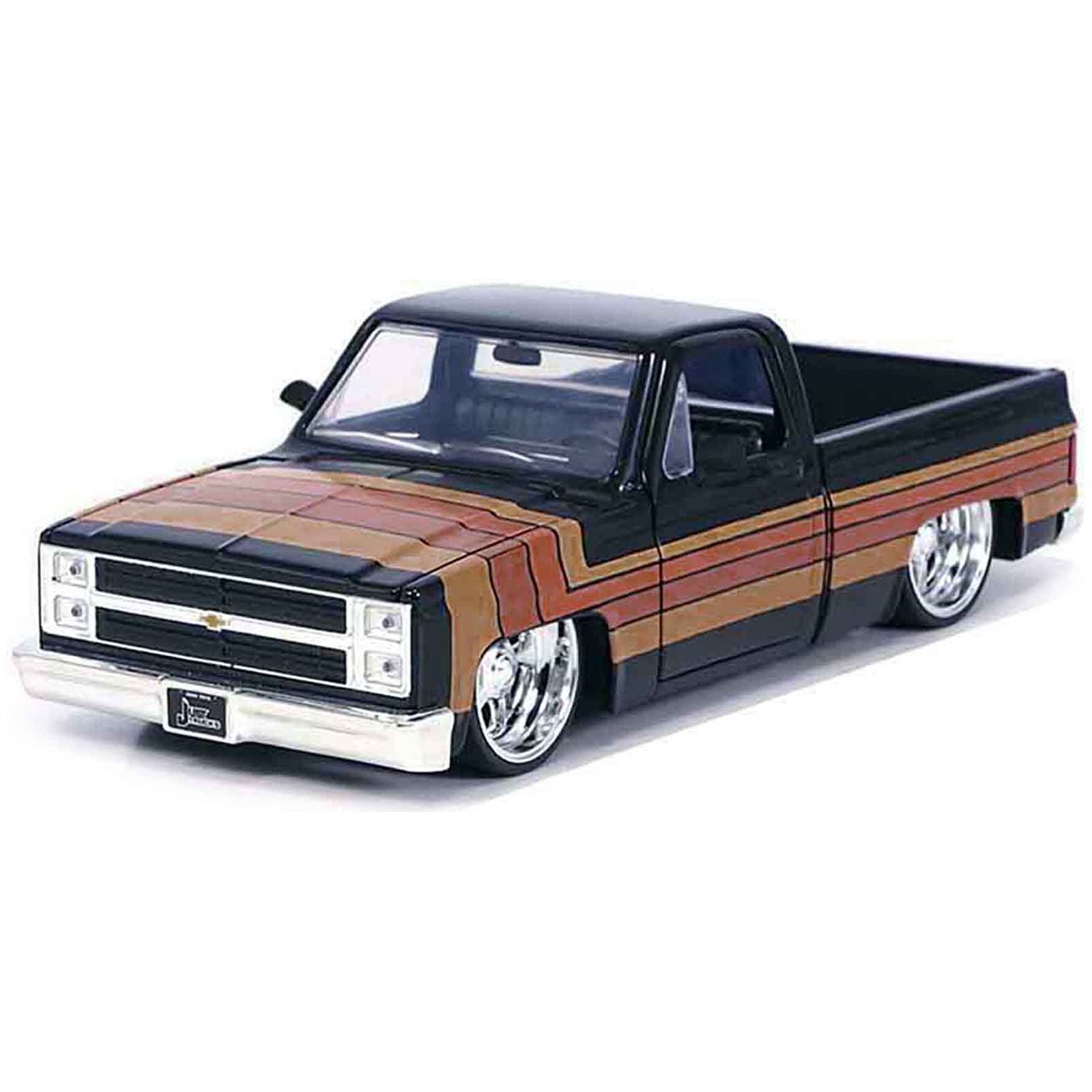 1985 Chevrolet C - 10 Pickup Truck Black with Stripes and Paradox Wheels "Just Trucks" Series 1/24 Diecast Model Car by Jada - Jada - ModelCars.com