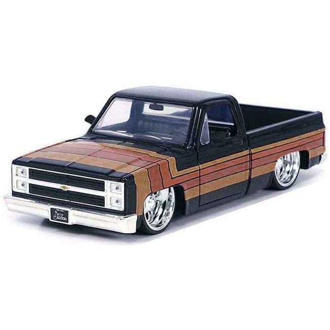 1985 Chevrolet C - 10 Pickup Truck Black with Stripes and Paradox Wheels "Just Trucks" Series 1/24 Diecast Model Car by Jada - Jada - ModelCars.com