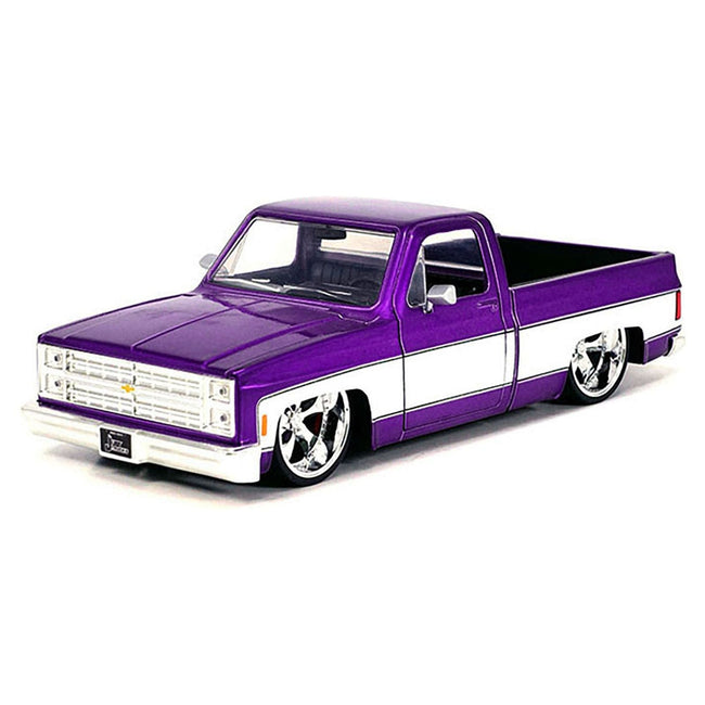 1985 Chevrolet C - 10 Pickup Truck Purple Metallic and White with Cartelli Wheels "Just Trucks" Series 1/24 Diecast Model Car by Jada - Jada - ModelCars.com