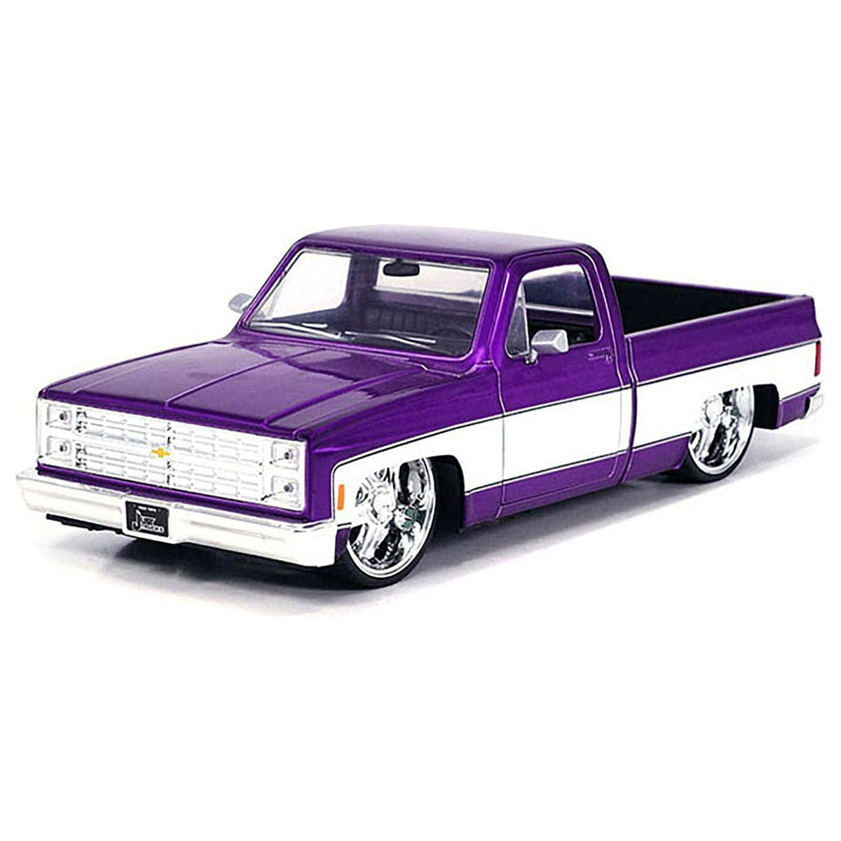 1985 Chevrolet C-10 Pickup Truck Purple Metallic and White with Lorenzo Wheels "Just Trucks" Series 1/24 Diecast Model Car by Jada-Jada-ModelCars.com
