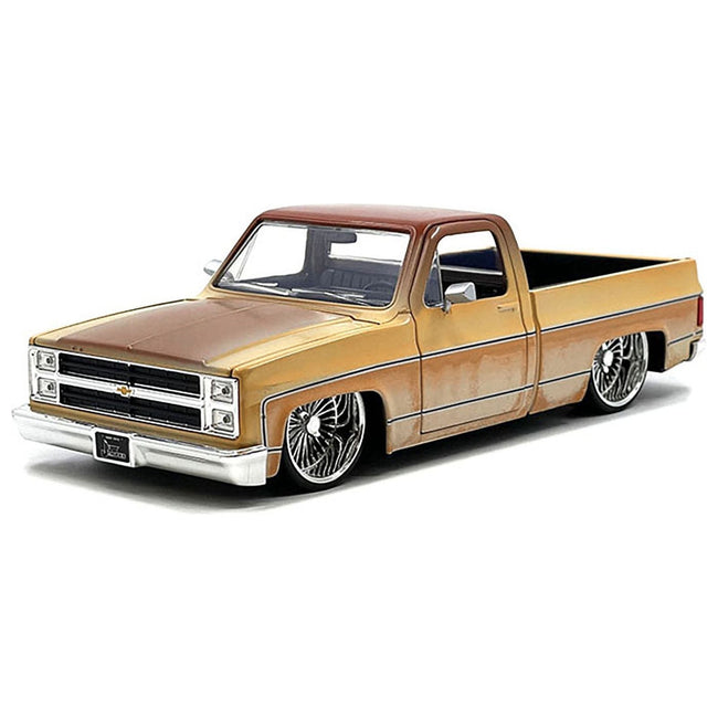 1985 Chevrolet C-10 Pickup Truck Yellow with Brown Top (Rusted) and Daytona Wire Wheels "Just Trucks" Series 1/24 Diecast Model Car by Jada-Jada-ModelCars.com
