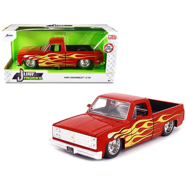1985 Chevrolet C10 Pickup Truck Red with Flames "Just Trucks" Series 1/24 Diecast Model Car by Jada-Jada-ModelCars.com