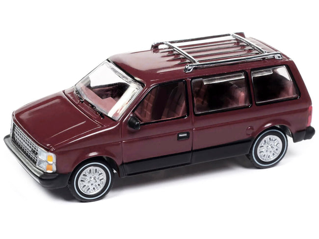 1985 Dodge Caravan Van Crimson Red and Black "Mighty Minivans" Series 1/64 Diecast Model Car by Auto World-Autoworld-ModelCars.com
