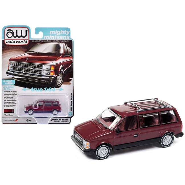 1985 Dodge Caravan Van Crimson Red and Black "Mighty Minivans" Series 1/64 Diecast Model Car by Auto World-Autoworld-ModelCars.com
