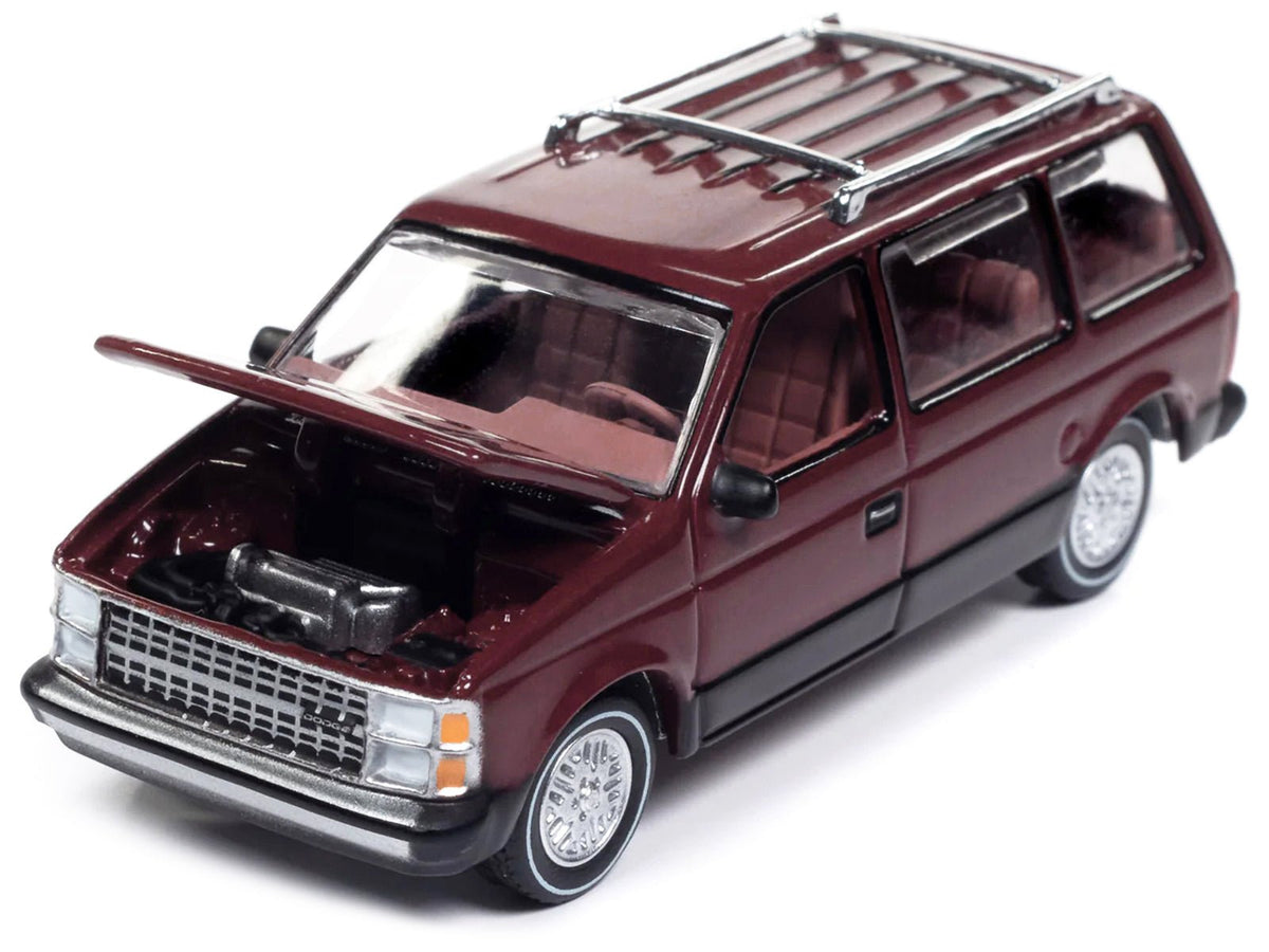 1985 Dodge Caravan Van Crimson Red and Black "Mighty Minivans" Series 1/64 Diecast Model Car by Auto World-Autoworld-ModelCars.com