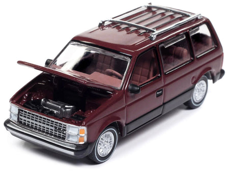 1985 Dodge Caravan Van Crimson Red and Black "Mighty Minivans" Series 1/64 Diecast Model Car by Auto World-Autoworld-ModelCars.com