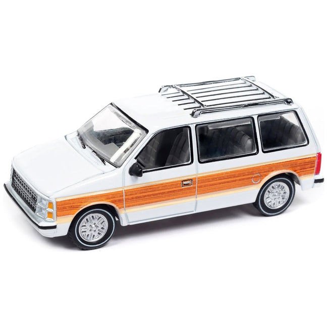 1985 Dodge Caravan Van White with Woodgrain Side Panels "Mighty Minivans" Series 1/64 Diecast Model Car by Auto World-Autoworld-ModelCars.com