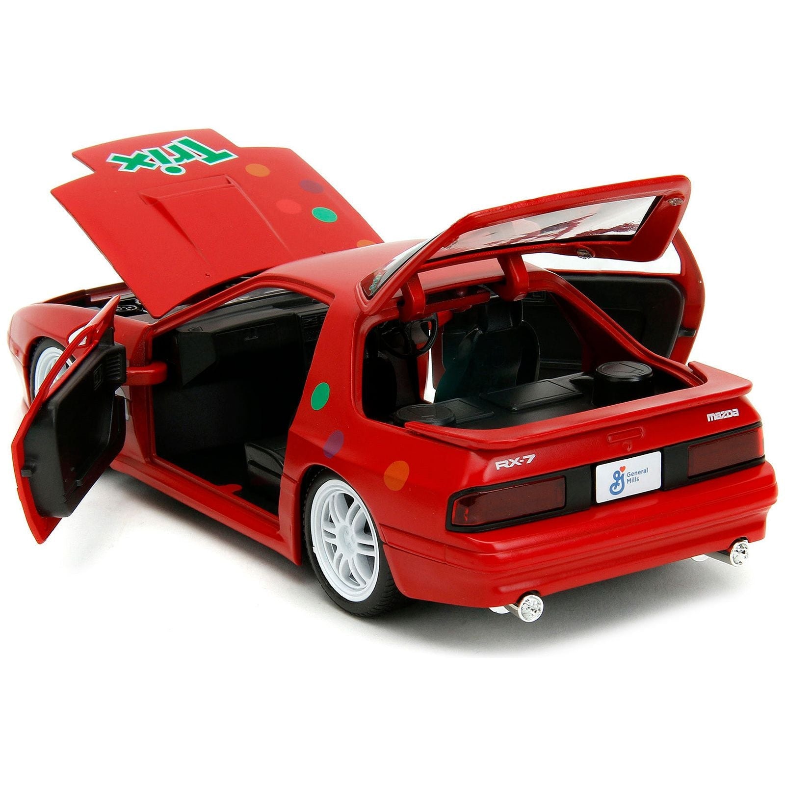 1985 Mazda RX - 7 RHD (Right Hand Drive) Red with Graphics and Trix Rabbit Diecast Figure "Trix Cereal" "Hollywood Rides" Series 1/24 Diecast Model Car by Jada - Jada - ModelCars.com