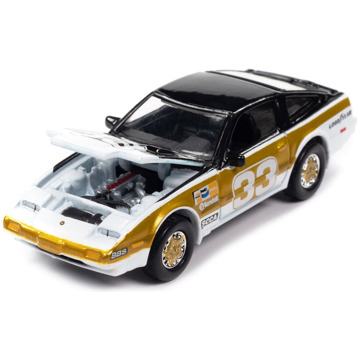 1985 Nissan 300ZX 33 Black White and Gold "Go for the Gold" "Import Heat GT" Limited Edition to 4788 pieces Worldwide "Street Freaks" Series 1/64 Diecast Model Car by Johnny Lightning - Johnny Lightning - ModelCars.com