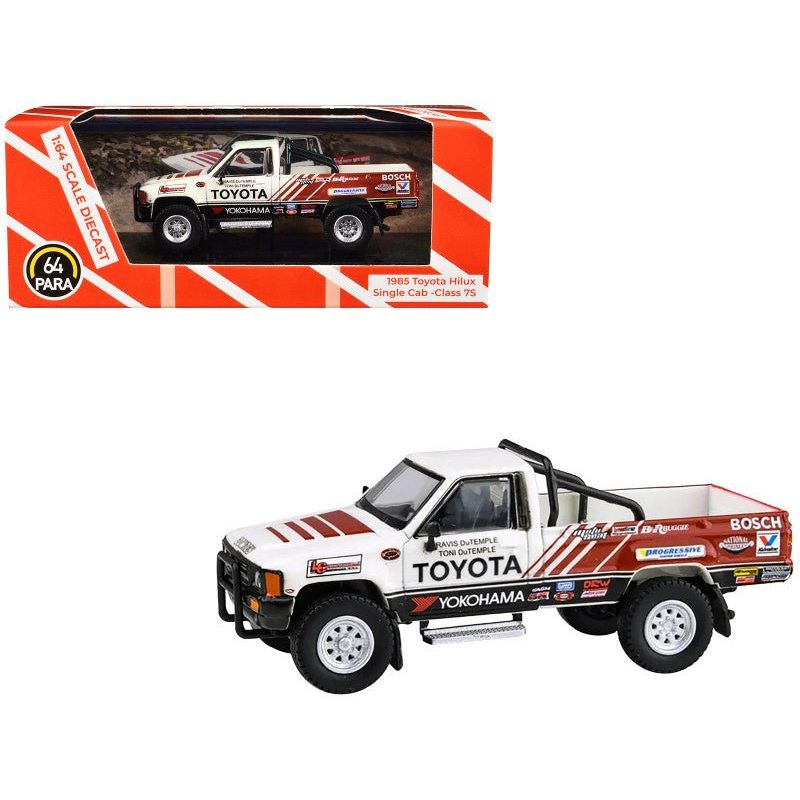 1985 Toyota Hilux Single Cab Pickup Truck "Class 7S Racing" White with Graphics 1/64 Diecast Model Car by Paragon Models - Paragon - ModelCars.com